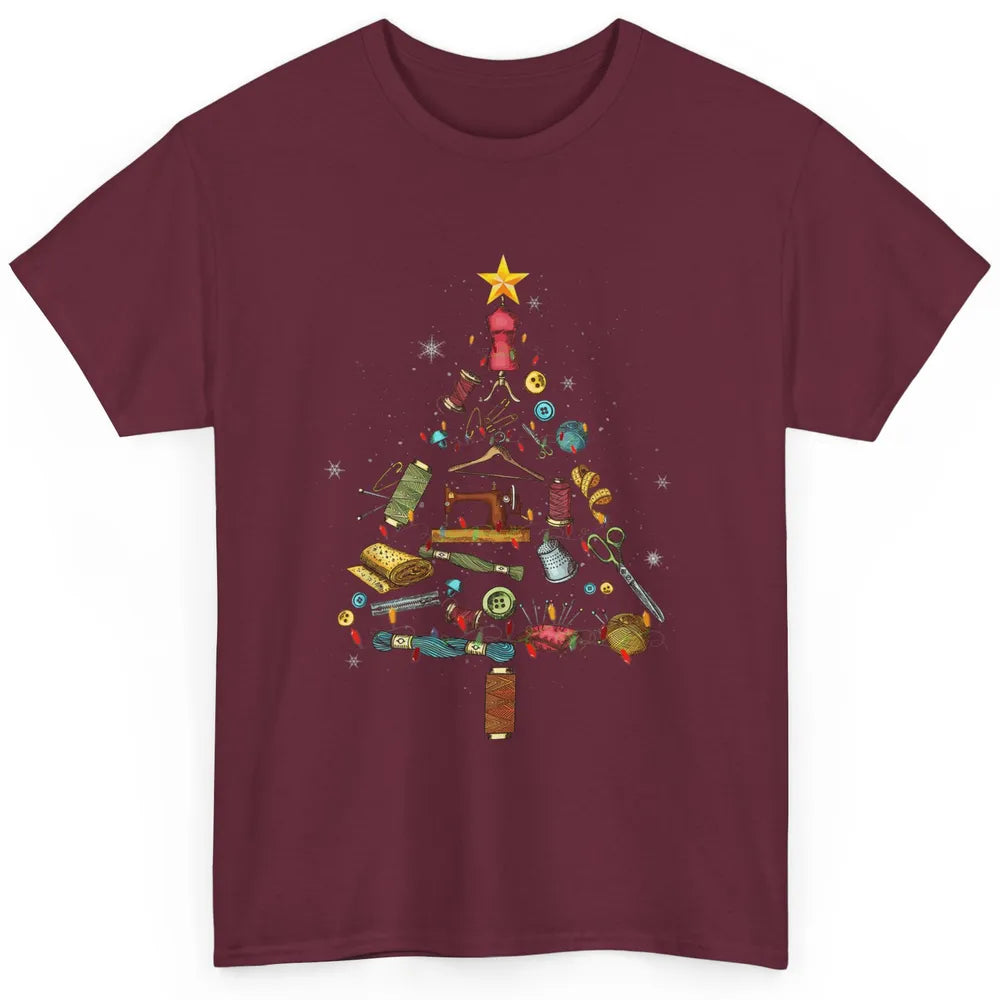 Merry Christmas Sewing Yarn Quilting Xmas Tree Sew Machine Classic Unisex T-Shirt