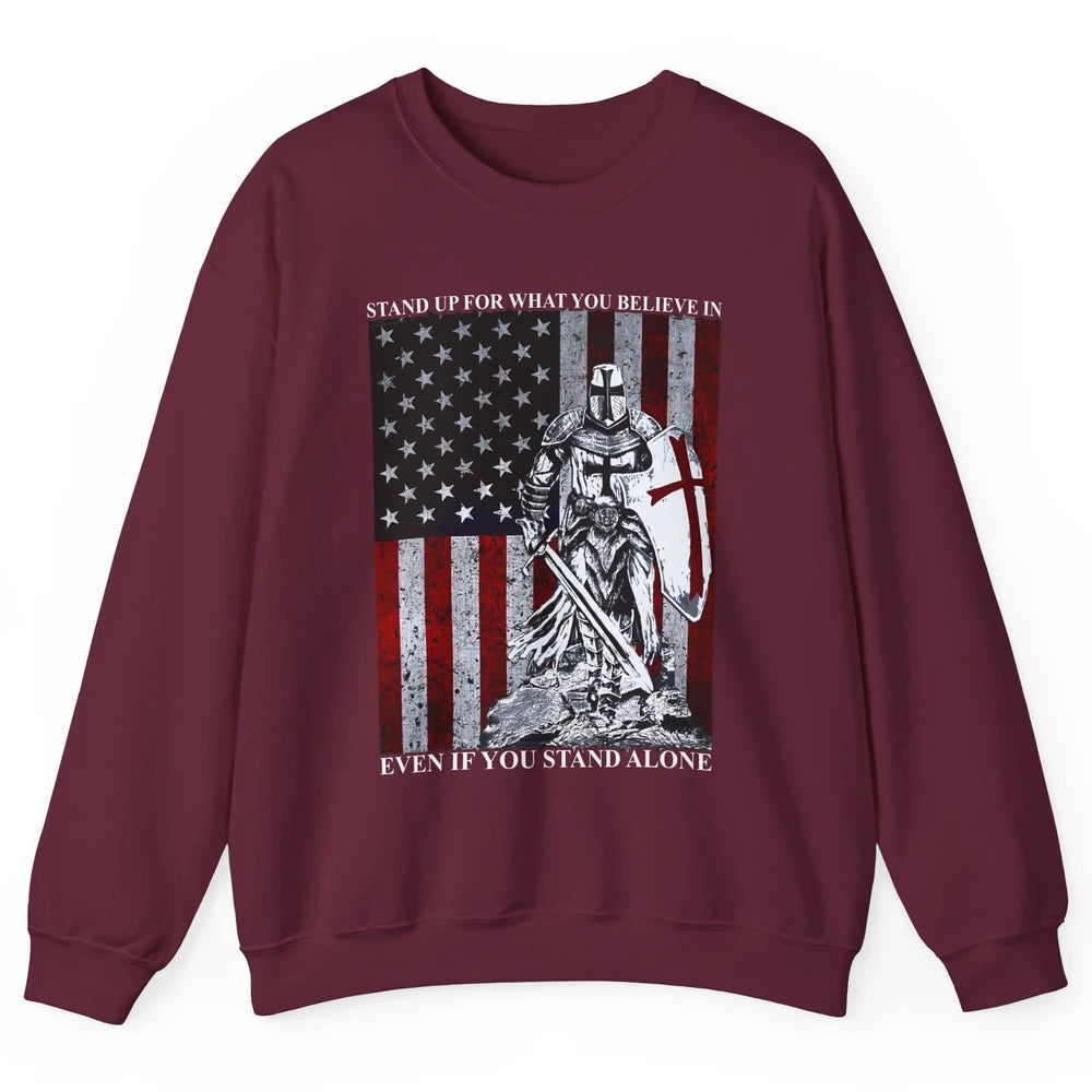 Retro Knight Templar US Flag Stand For What You Believe In Unisex Crewneck Sweatshirt