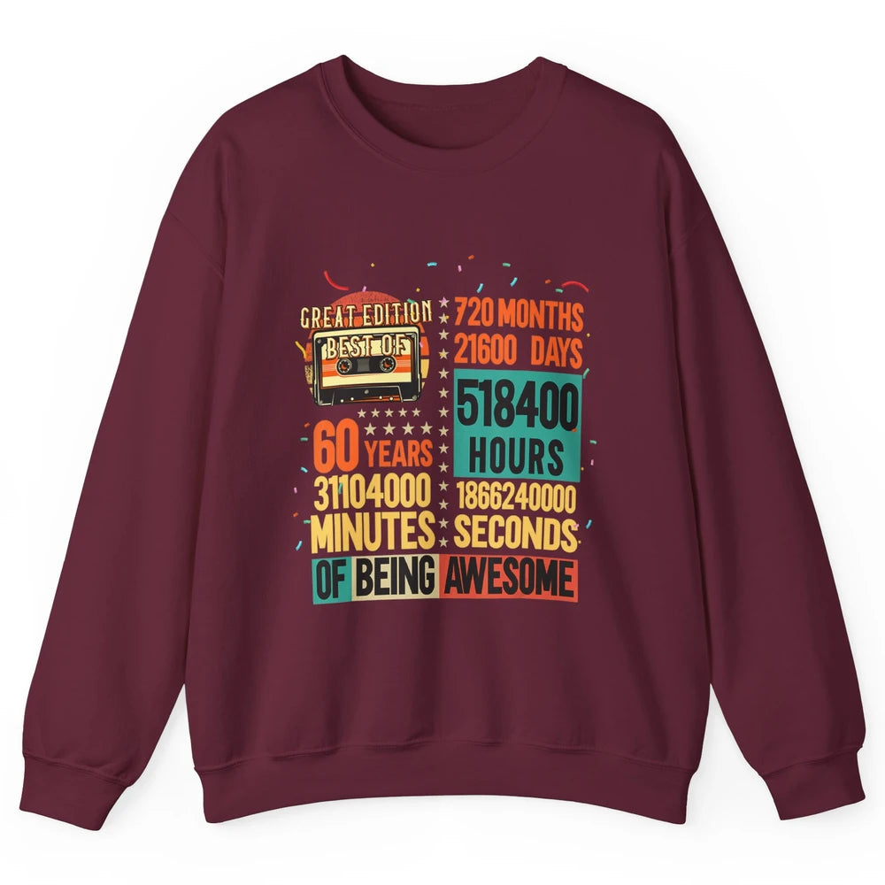 Retro 60s Lifetime Cassette Music Count Down 60th Birthday Unisex Crewneck Sweatshirt