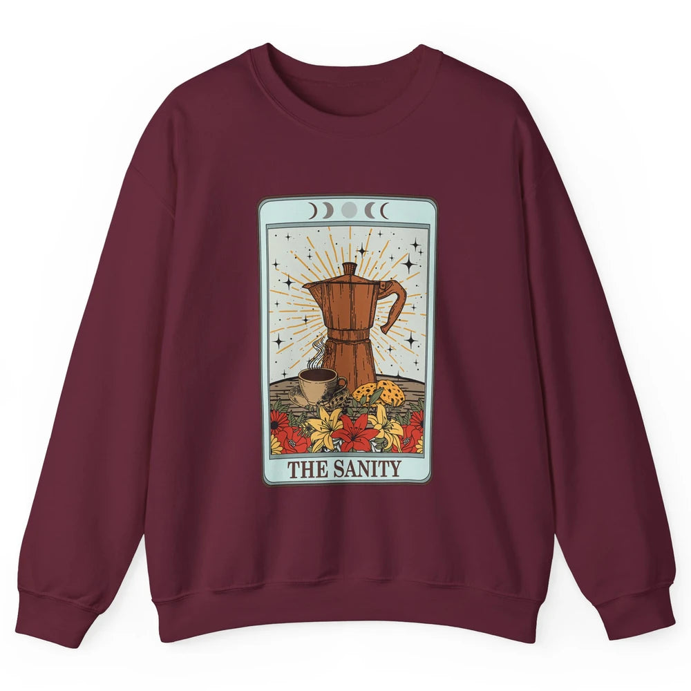 Retro Coffee Tarot Card The Sanity Floral Baker Moon Phases Unisex Crewneck Sweatshirt