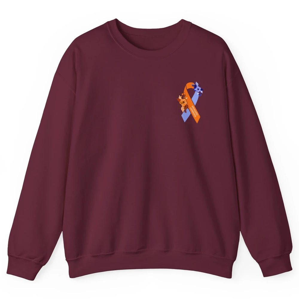 Psoriatic Arthritis Awareness PsA Floral Blue Orange Ribbon Unisex Crewneck Sweatshirt