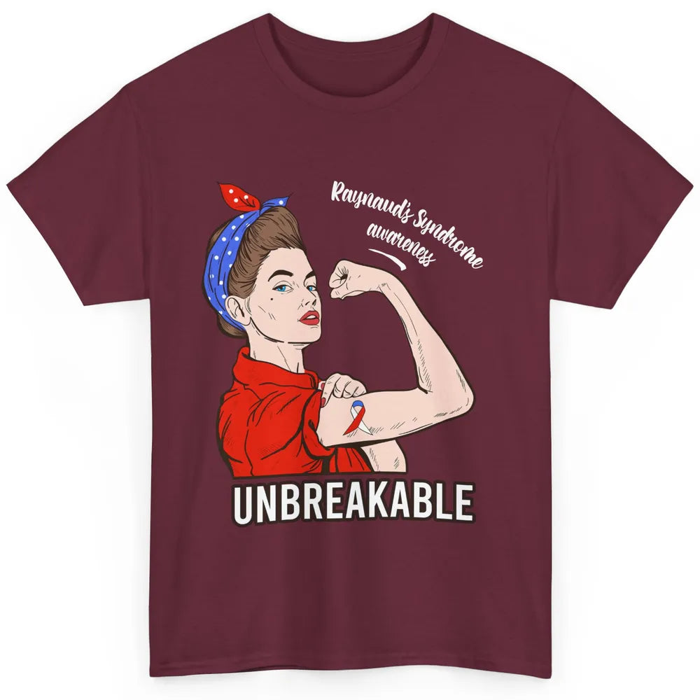 Raynaud's Syndrome Red Blue Ribbon Strong Woman Unbreakable Classic Unisex T-Shirt