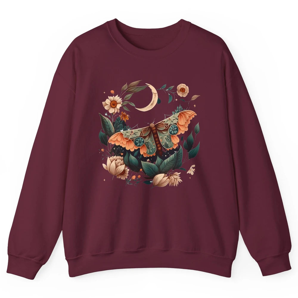 Retro Floral Moth Moon Butterfly Boho Moth Lovers Gift Unisex Crewneck Sweatshirt
