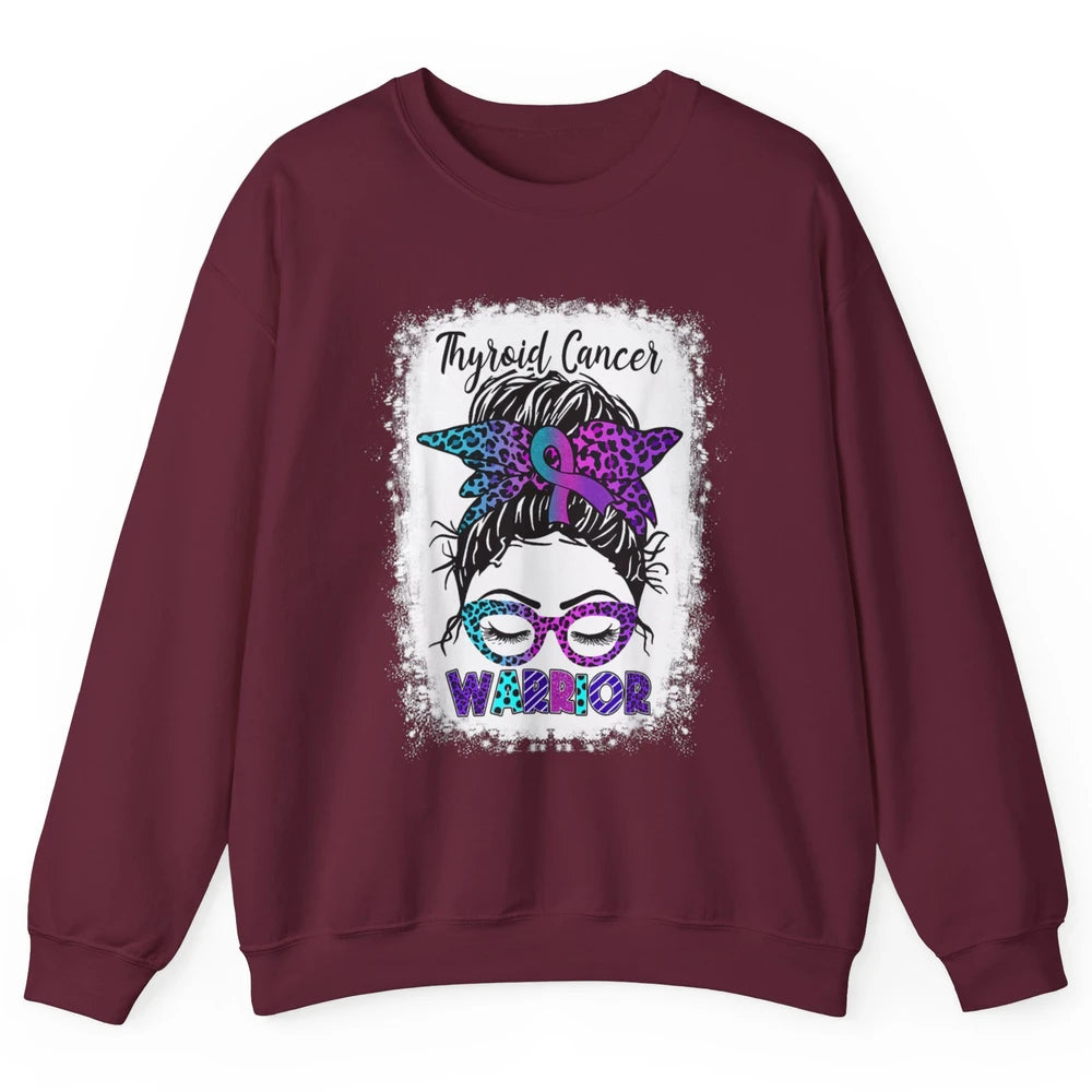 Messy Hair Woman Leopard Warrior Thyroid Cancer Awareness Unisex Crewneck Sweatshirt