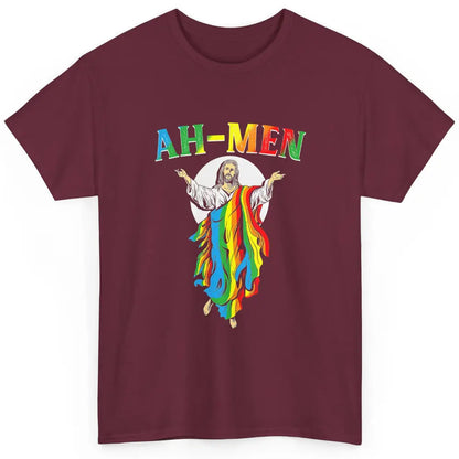 Ah Men LGBT Gay Pride Jesus Christian God Rainbow Flag Love Classic Unisex T-Shirt