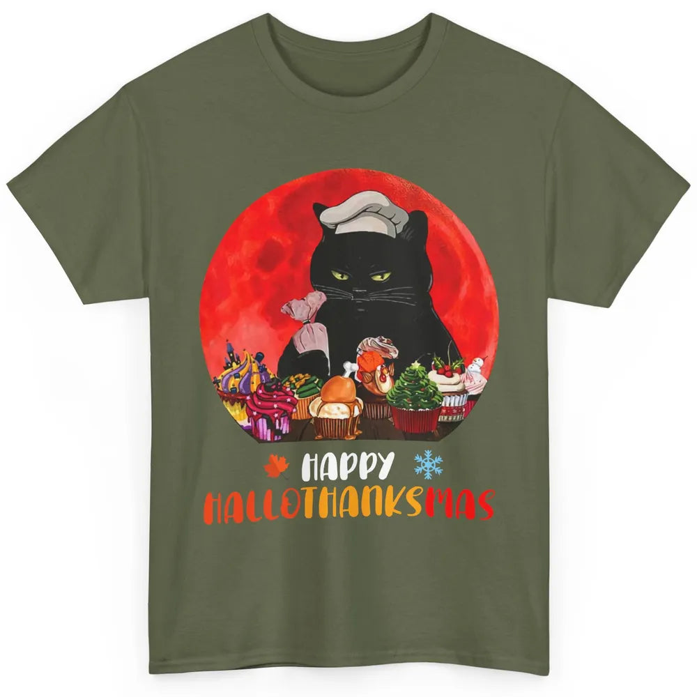 Black Cat Happy Hallothanksmas Baker Cat Halloween Christmas Classic Unisex T-Shirt