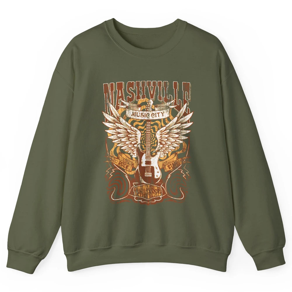 Retro Guitar Nashville Music City Western Country Music Unisex Crewneck Sweatshirt