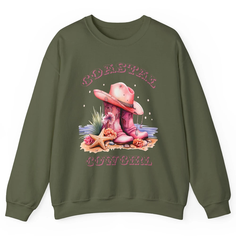Retro Cowgirl Boots Coastal Cowgirl Western Country Beach Unisex Crewneck Sweatshirt