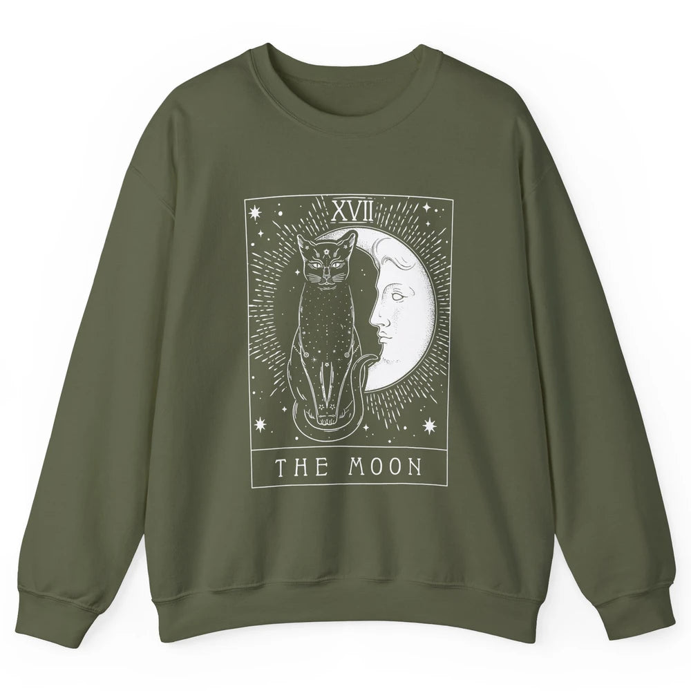 Retro Halloween Gothic Cat The Moon Tarot Card Witchcraft Unisex Crewneck Sweatshirt