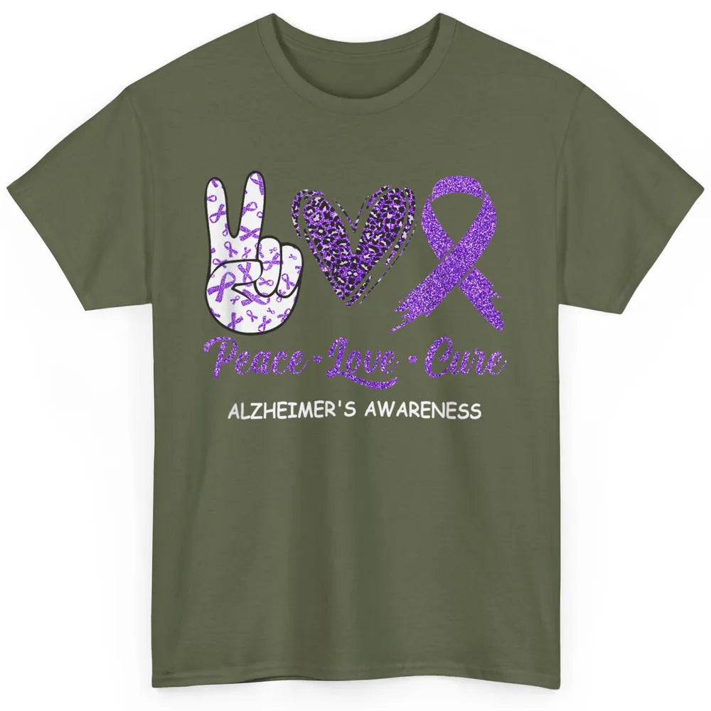 Peace Love Cure Purple Ribbon Alzheimer Disease Awareness Classic Unisex T-Shirt