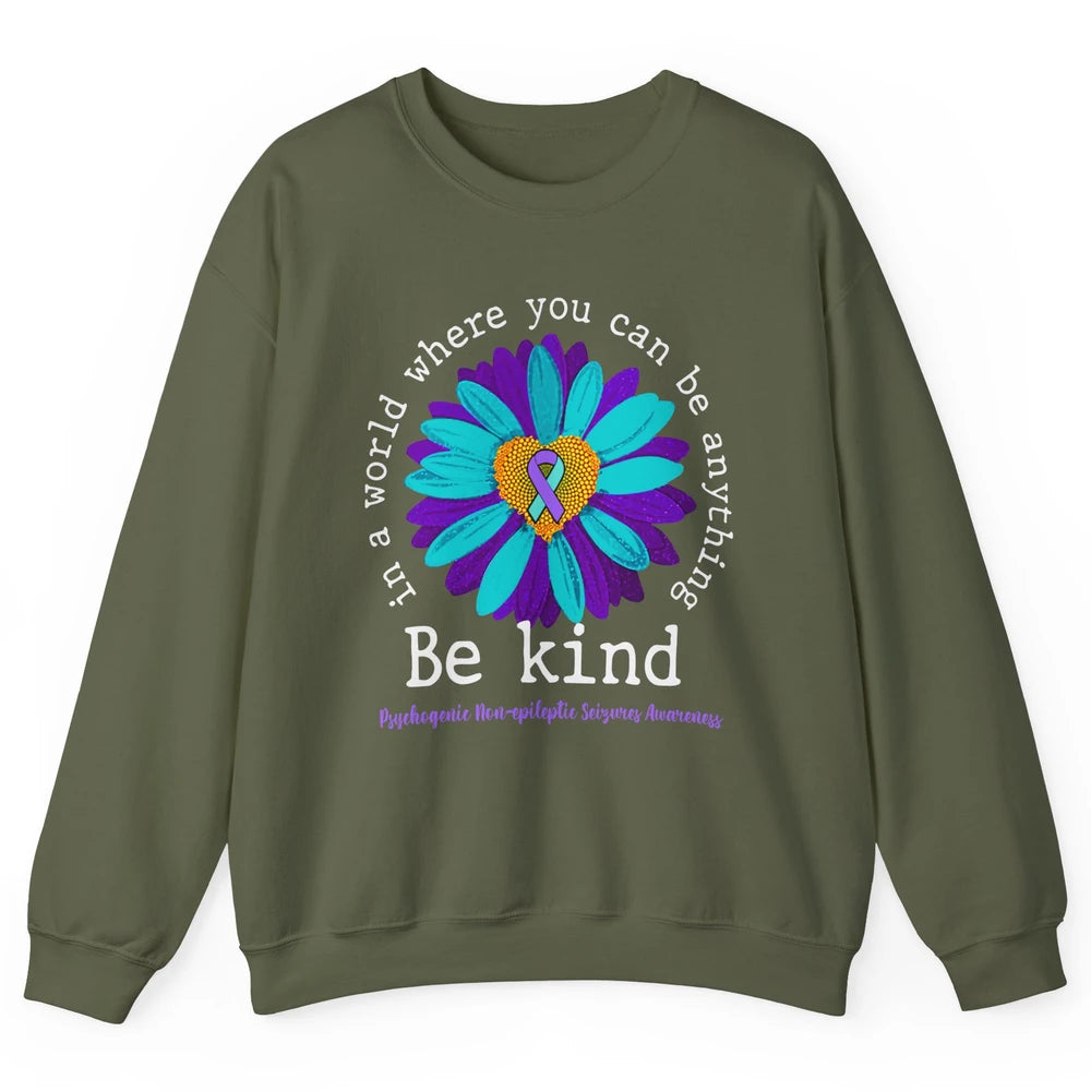 PNES Awareness Purple Teal Ribbon Sunflower Be Kind Unisex Crewneck Sweatshirt