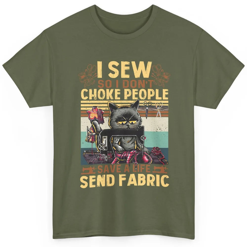 Retro Black Cat I Sew So I Dont Choke People Sewing Quilting Classic Unisex T-Shirt