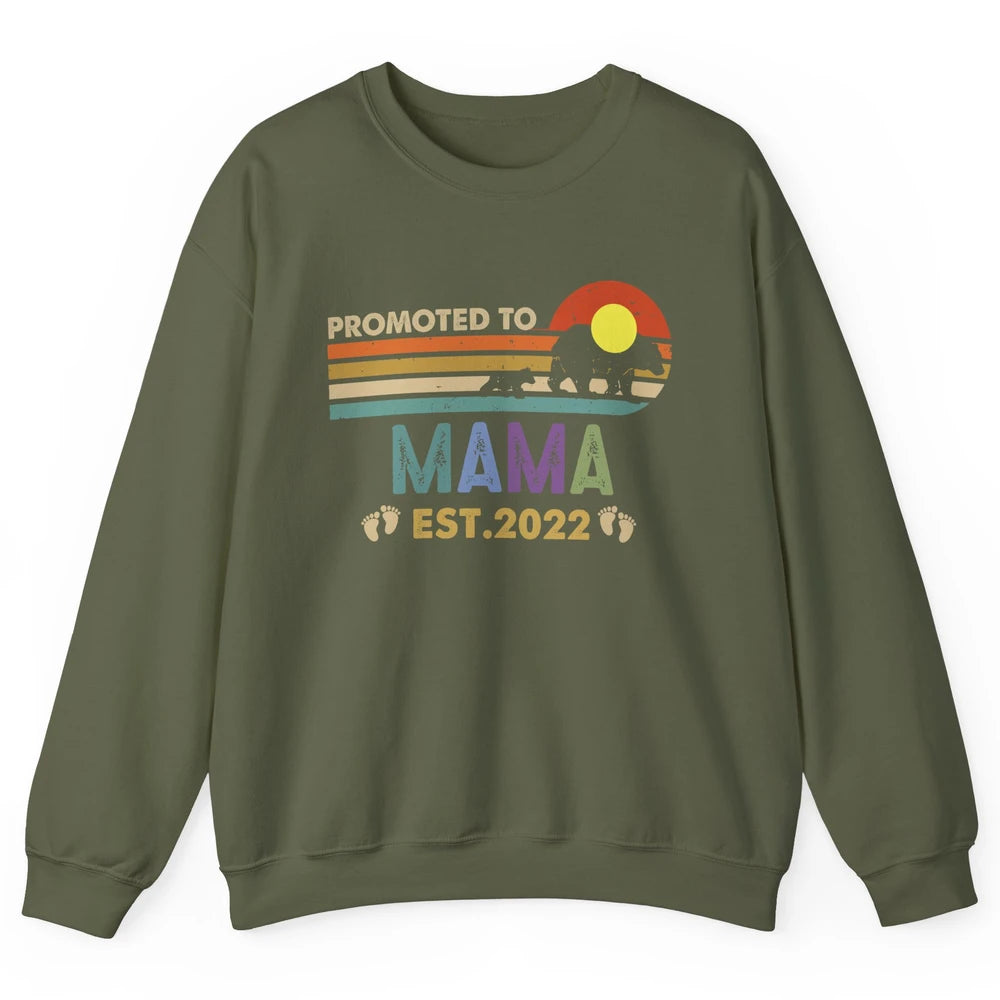 Retro Mama Bear Promoted To Mama Est 2022 First Mothers Day Unisex Crewneck Sweatshirt