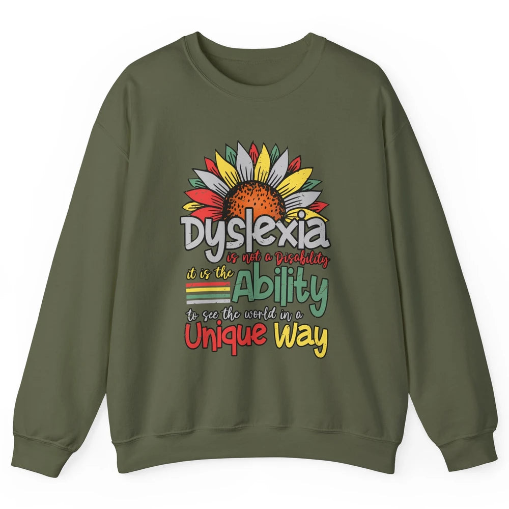Retro Dyslexia A Different Ability Not Disability Sunflower Unisex Crewneck Sweatshirt