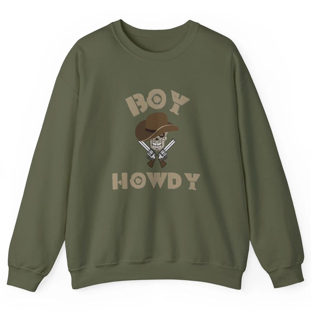 Retro Boy Howdy Rodeo Cowboy Skull Vintage Western Country Unisex Crewneck Sweatshirt