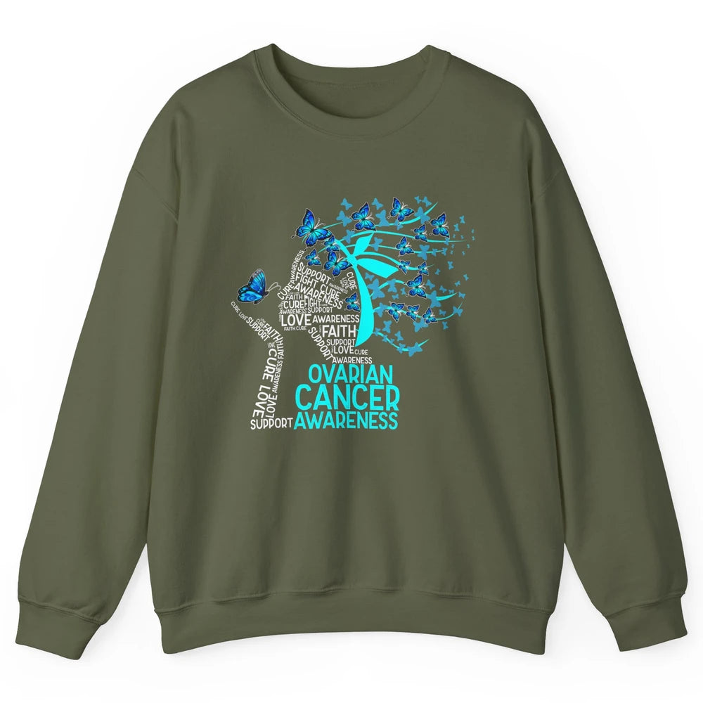 Ovarian Cancer Awareness Hope Love Cure Teal Ribbon Unisex Crewneck Sweatshirt