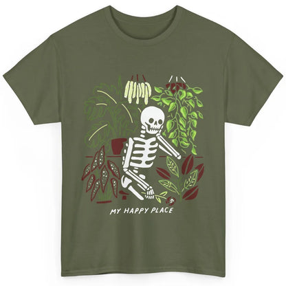 Retro Funny Skeleton Gardening My Happy Place Plant Lovers Classic Unisex T-Shirt