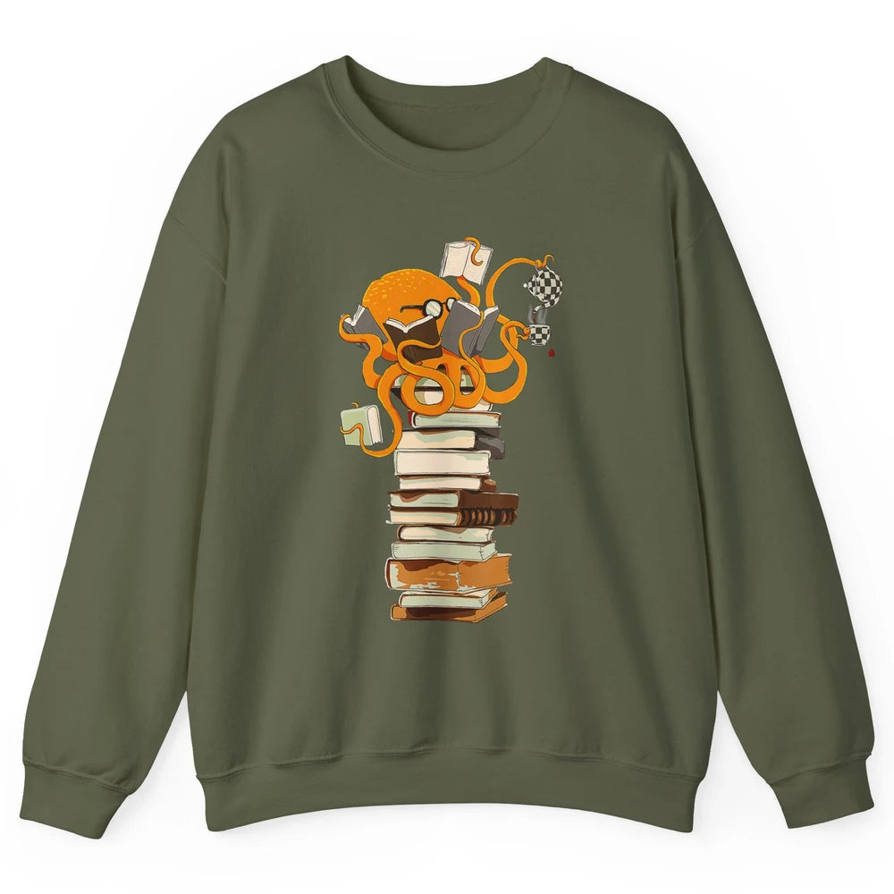 Reading Books Octopus Tea Coffee Sea Animal Marine Bookish Unisex Crewneck Sweatshirt