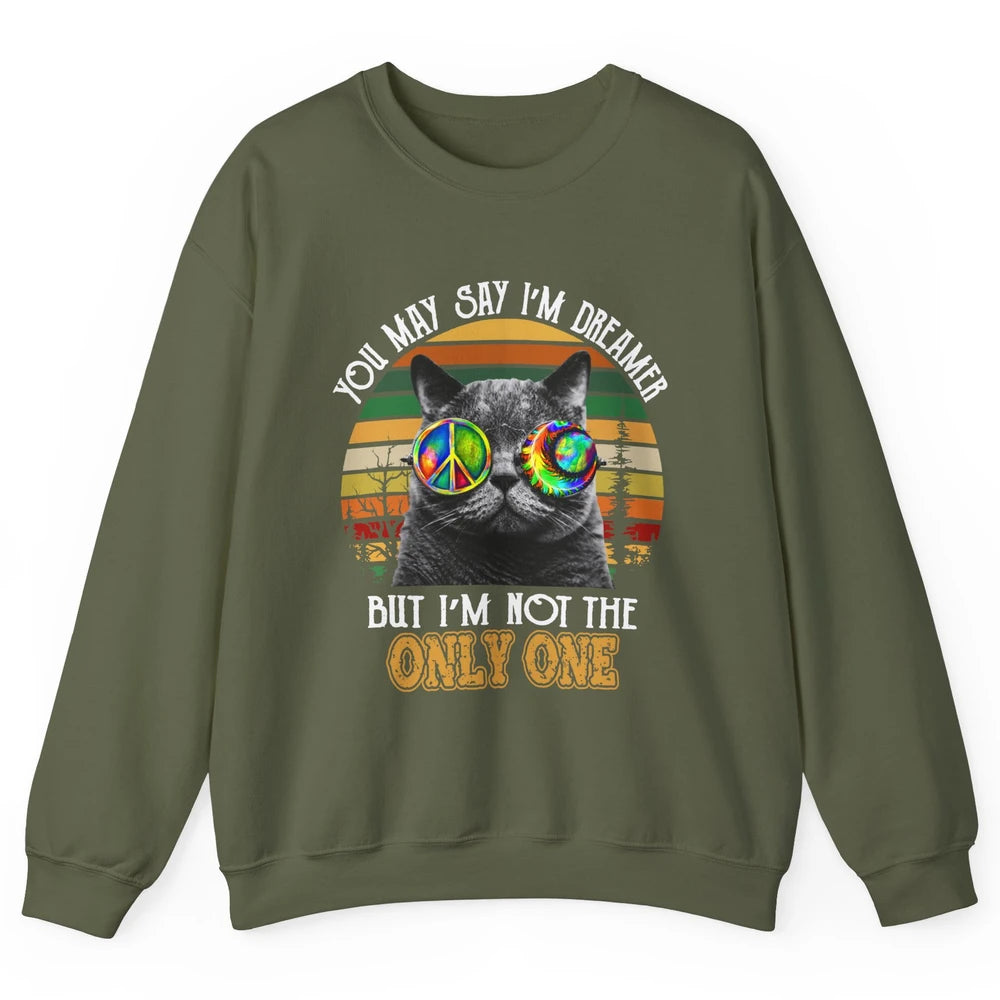 Retro Hippie Cat I'm A Dreamer Peace Lovers Hippie Soul Gift Unisex Crewneck Sweatshirt