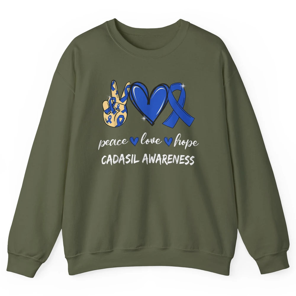 Peace Love Hope Heart Love Cadasil Awareness Blue Ribbon Unisex Crewneck Sweatshirt