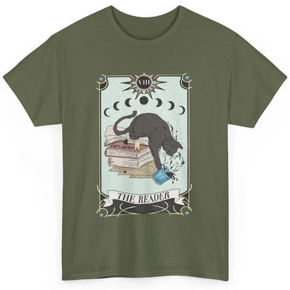 Retro Black Cat Books The Reader Tarot Card Halloween Reading Book Crescent Moon Classic Unisex T-Shirt