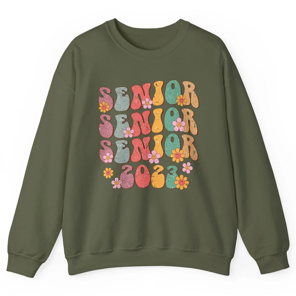 Retro Groovy Daisy Senior 2023 Graduation Gift Class Of 2023 Unisex Crewneck Sweatshirt