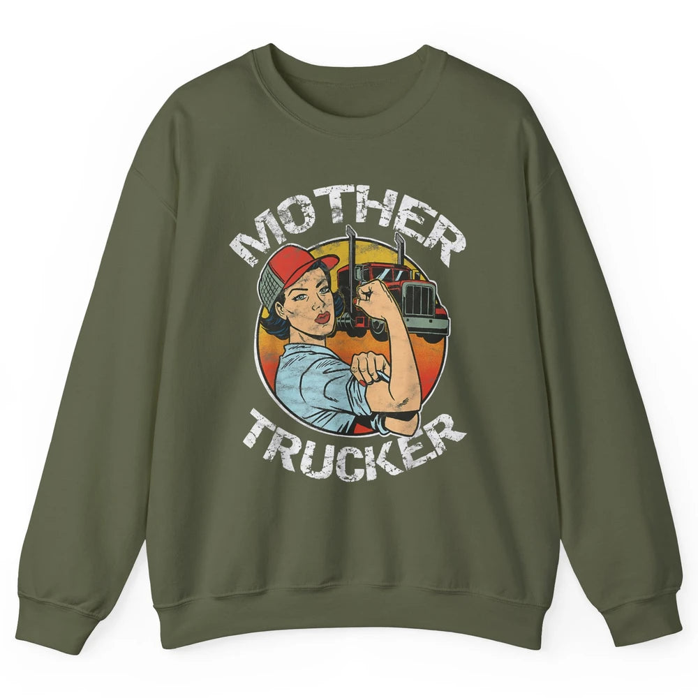 Retro Mother Trucker Truck Driver Mom Life Mothers Day Women Unisex Crewneck Sweatshirt