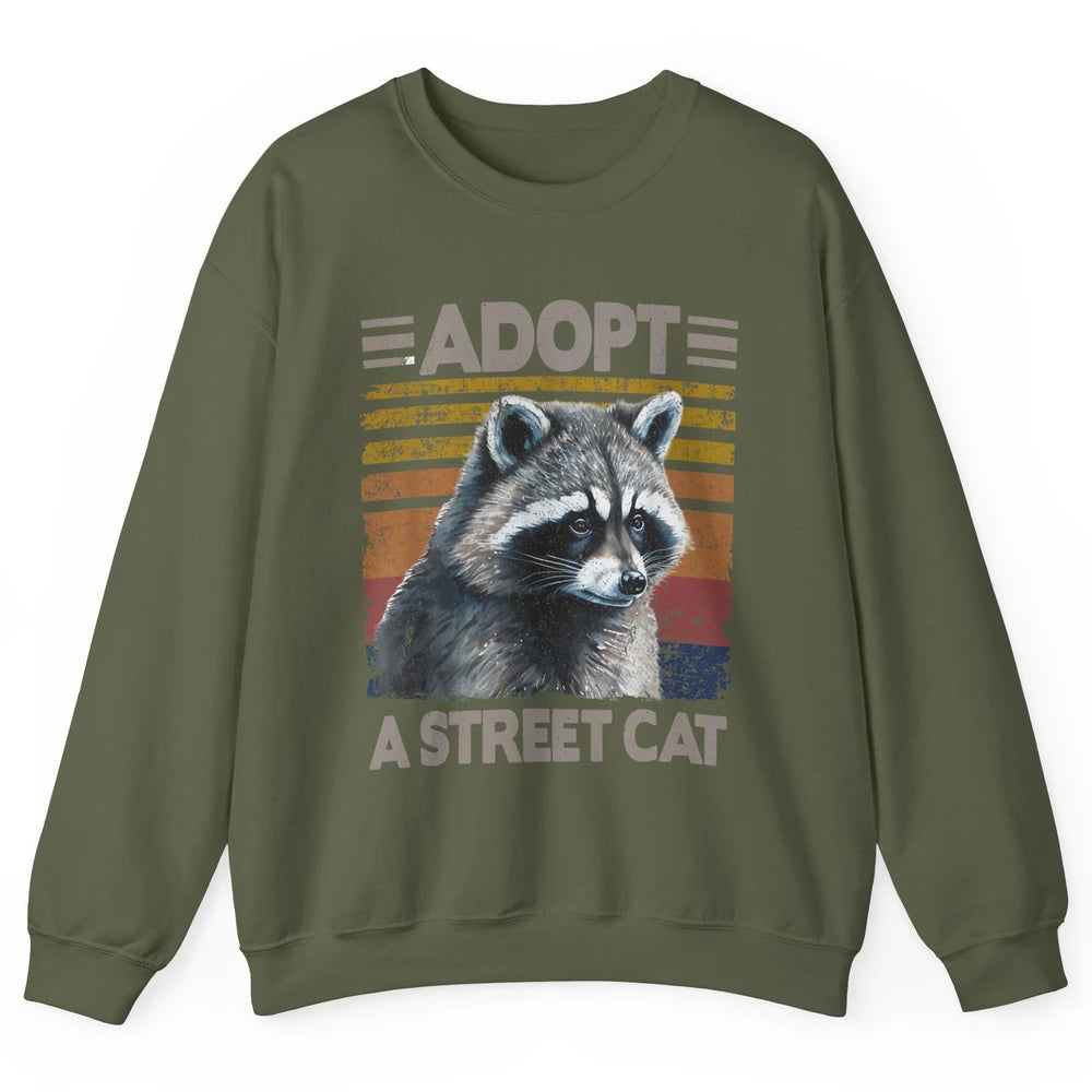 Retro Adopt A Street Cat Raccoon Watercolor Possum Adoption Unisex Crewneck Sweatshirt