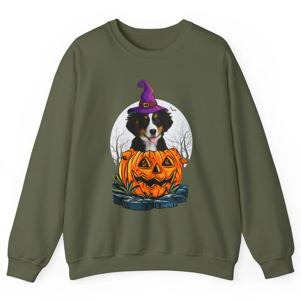 Bernese Mountain Dog Witch Pumpkin Halloween Spooky Season Unisex Crewneck Sweatshirt