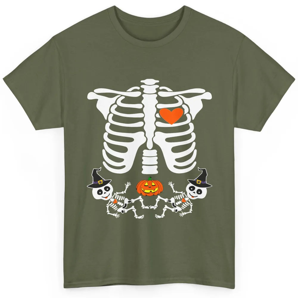 Pregnant Halloween Skeleton Baby Twins Witch Pumpkin Costume Classic Unisex T-Shirt