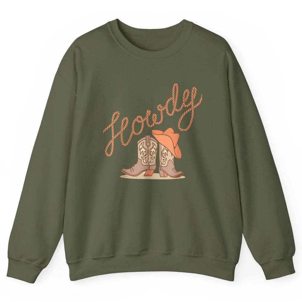 Retro Howdy Cowboy Hat Boots Western Country Cowgirl Music Unisex Crewneck Sweatshirt