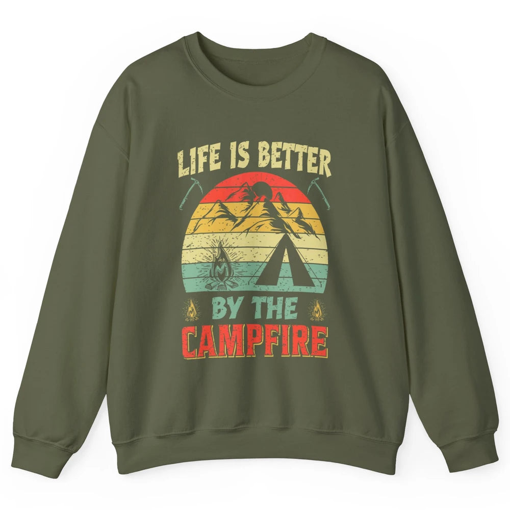 Retro Life Better By Campfire Happy Camp Nature Outdoor Camp Unisex Crewneck Sweatshirt