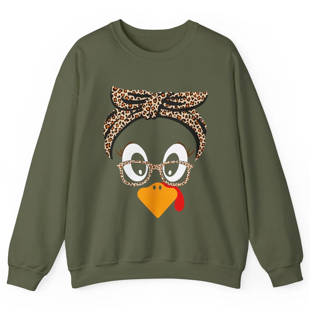Cute Turkey Mom Leopard Glasses Thanksgiving Fall Turkey Day Unisex Crewneck Sweatshirt