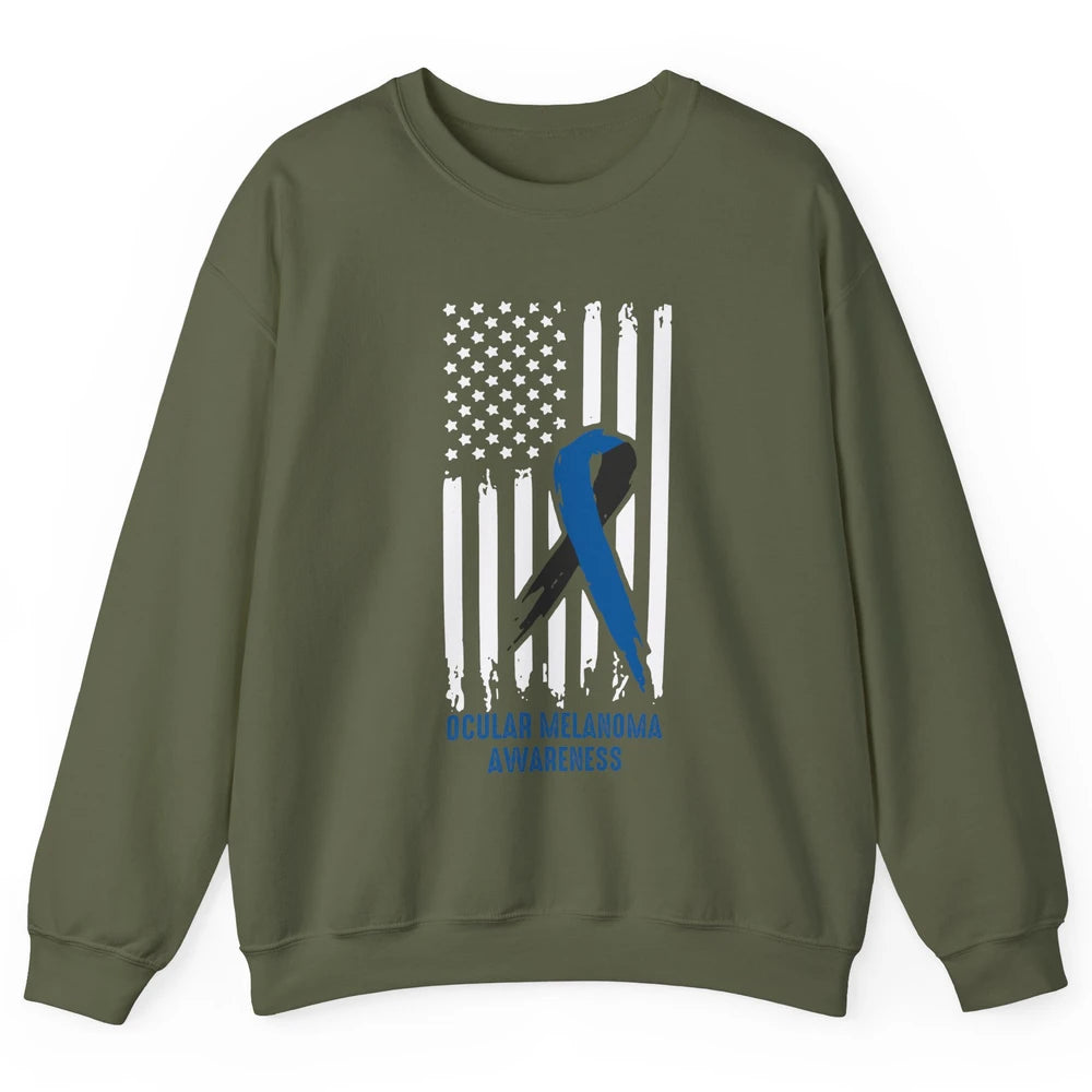 Ocular Melanoma Awareness Ribbon No One Fight Alone US Flag Unisex Crewneck Sweatshirt