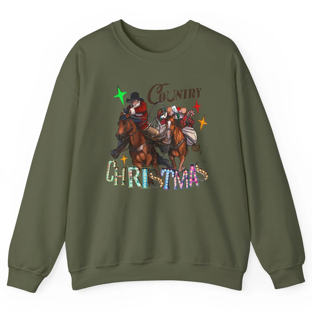 Santa Claus Country Christmas Y'all Western Country Cowboy Unisex Crewneck Sweatshirt