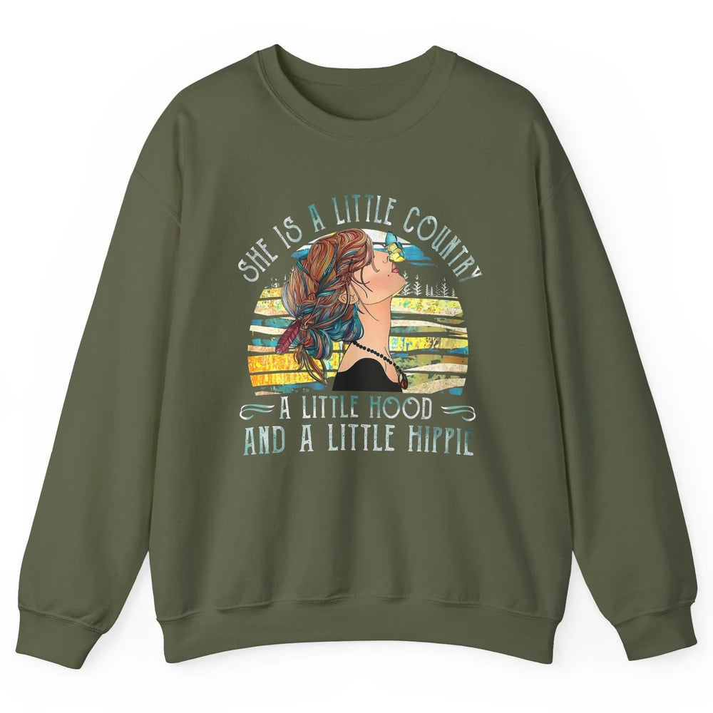 Retro Hippie Girl She's A Little Country A Little Hood Peace Unisex Crewneck Sweatshirt