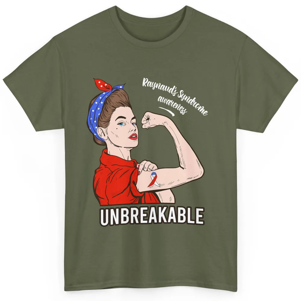 Raynaud's Syndrome Red Blue Ribbon Strong Woman Unbreakable Classic Unisex T-Shirt