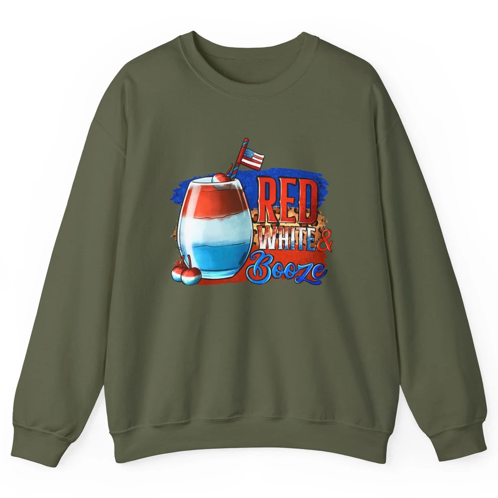 Red White & Booze Leopard US Flag 4th of July American Booze Unisex Crewneck Sweatshirt