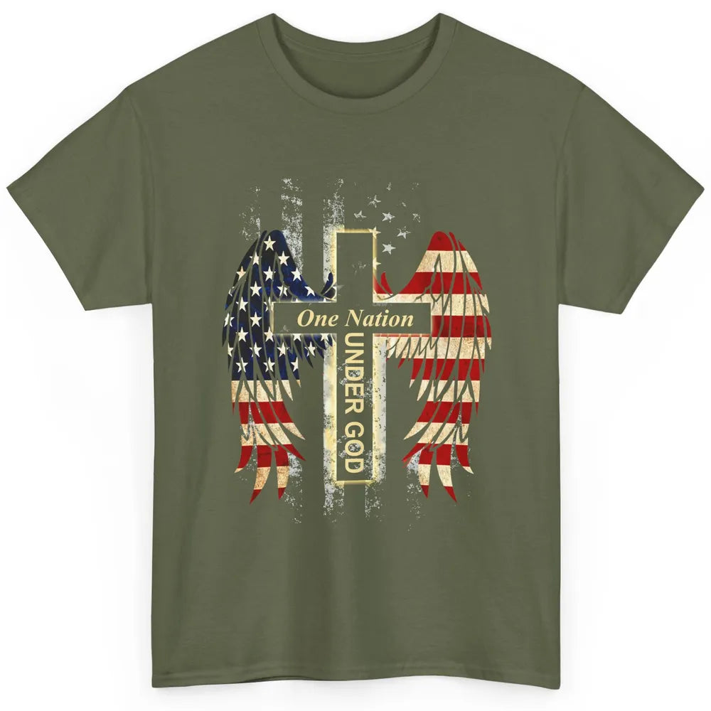 Patriotic One Nation Under God American Flag Faith Cross Classic Unisex T-Shirt