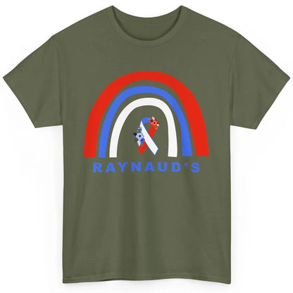 Raynaud's Syndrome Awareness Floral Red Blue Ribbon Rainbow Classic Unisex T-Shirt
