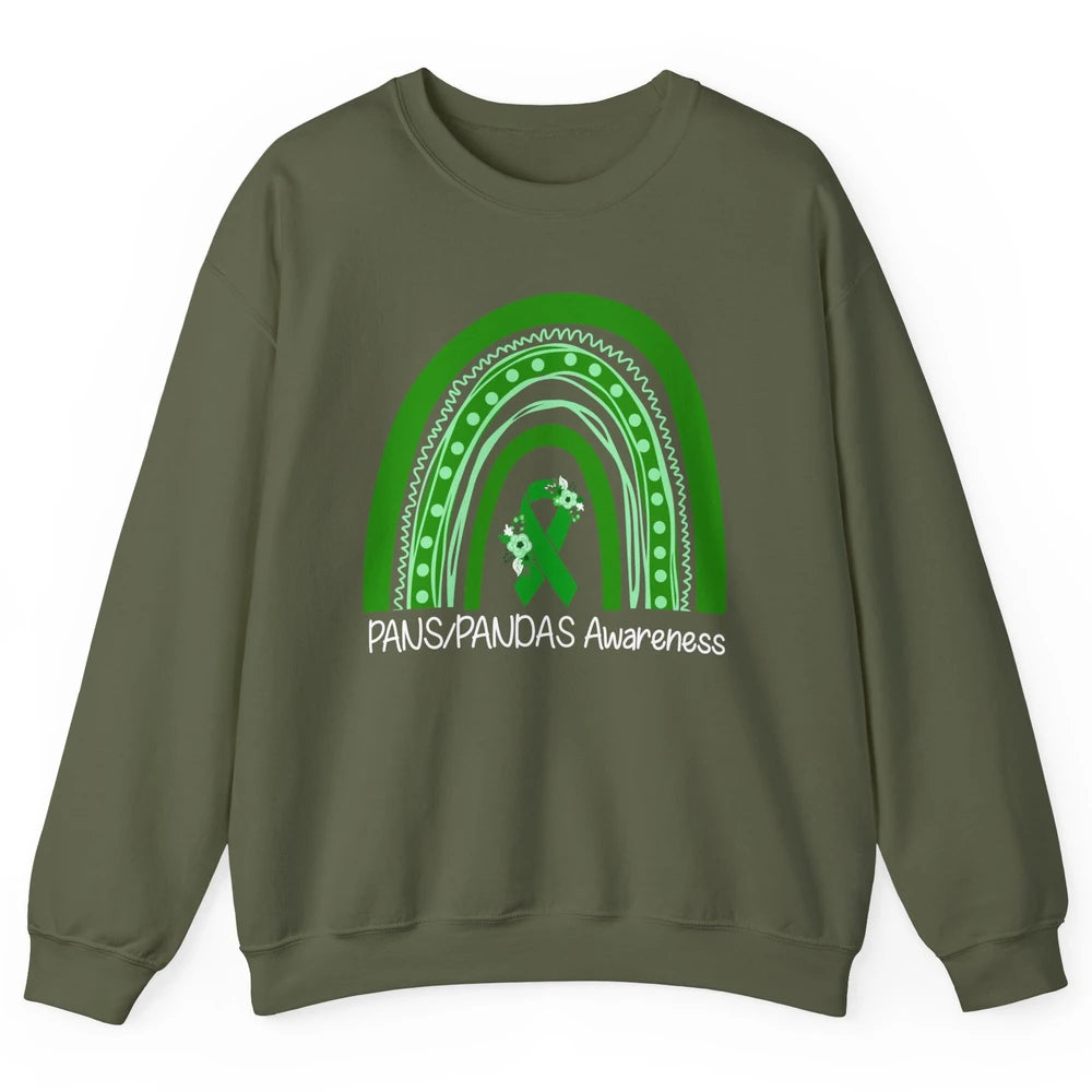 PANS/PANDAS Awareness Floral Green Ribbon Rainbow Pans Unisex Crewneck Sweatshirt