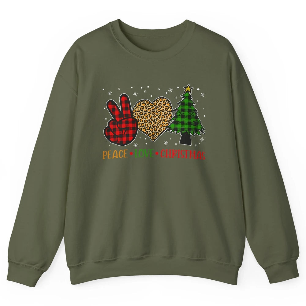 Peace Love Christmas Cute Christmas Heart Plaid Xmas Gift Unisex Crewneck Sweatshirt