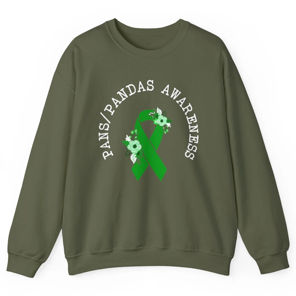 PANS/PANDAS Awareness Floral Green Ribbon Pans Disease Unisex Crewneck Sweatshirt