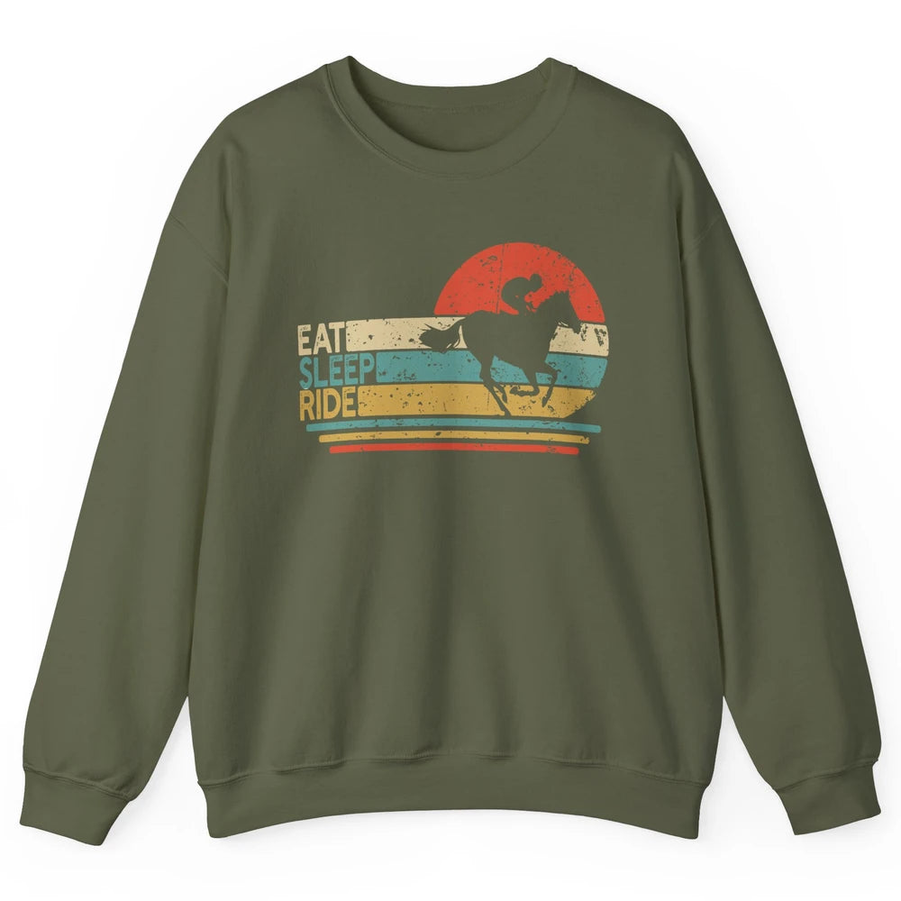 Retro Cowboy Riding Horse Eat Sleep Ride Western Cowgirl Unisex Crewneck Sweatshirt