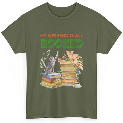 My Weekend Is All Booked Cat Coffee Read Book Retro Bookish Classic Unisex T-Shirt