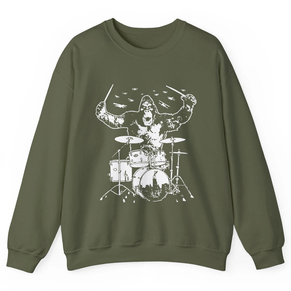 Retro Gorilla Drumming Drummers Gift Percussionists Unisex Crewneck Sweatshirt