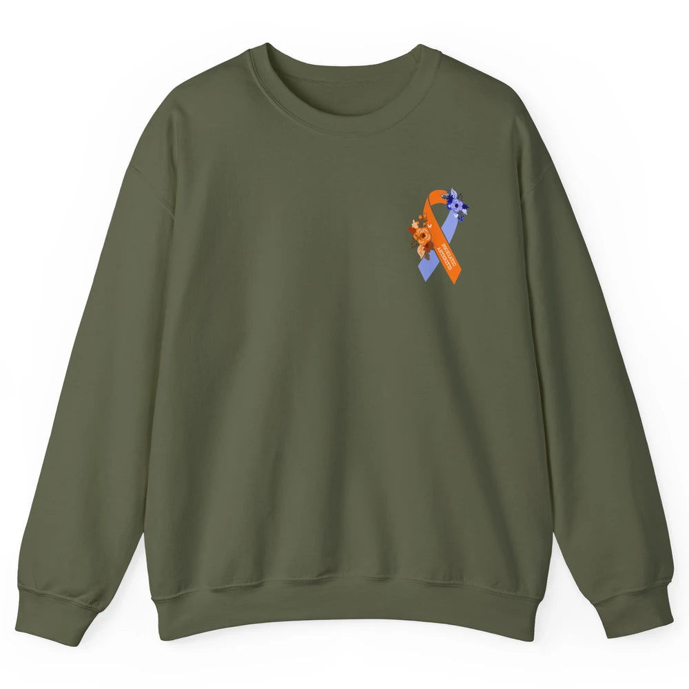 Psoriatic Arthritis Awareness PsA Floral Blue Orange Ribbon Unisex Crewneck Sweatshirt