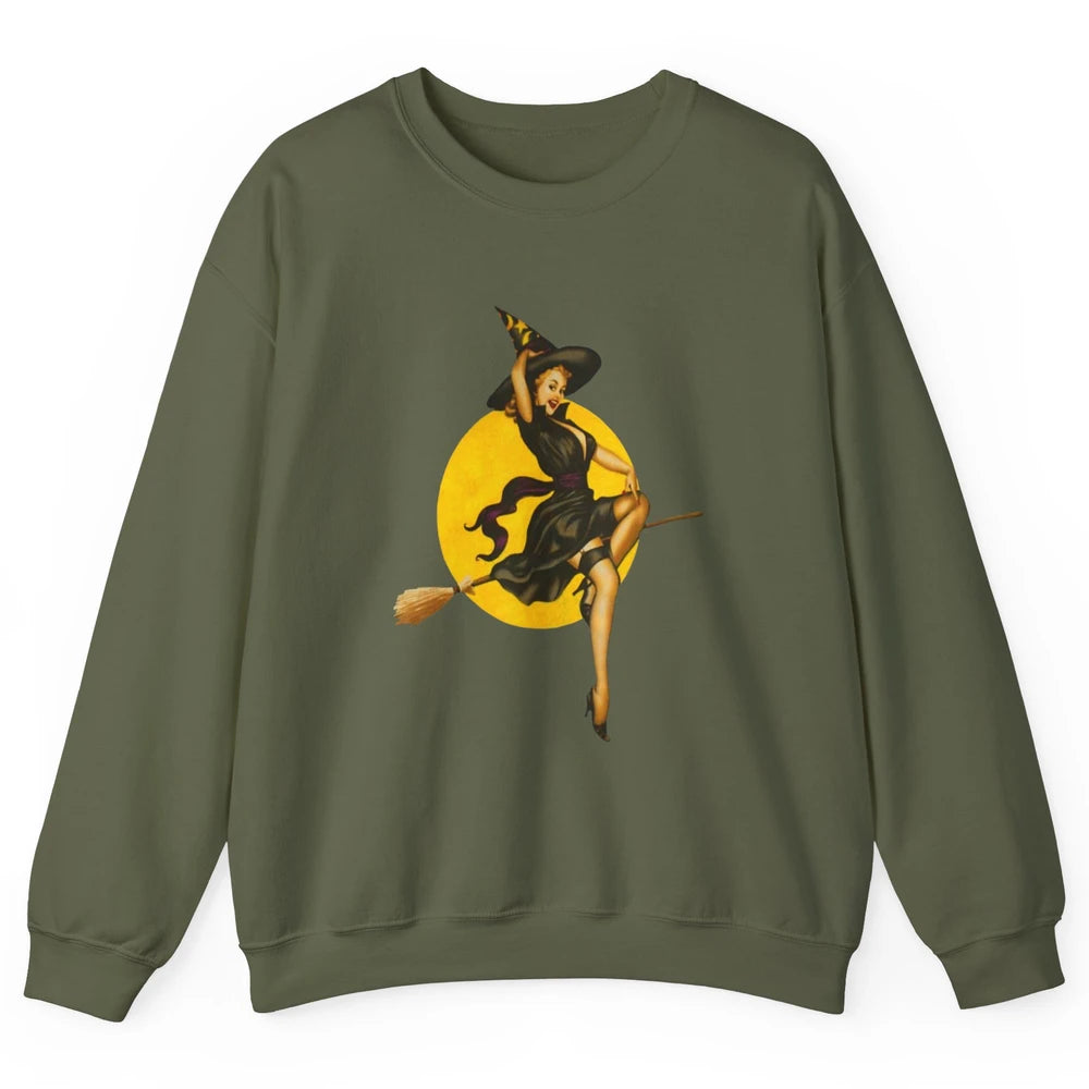 Pin Up Vintage Witch Pastel Witchcraft Halloween Spooky Goth Unisex Crewneck Sweatshirt
