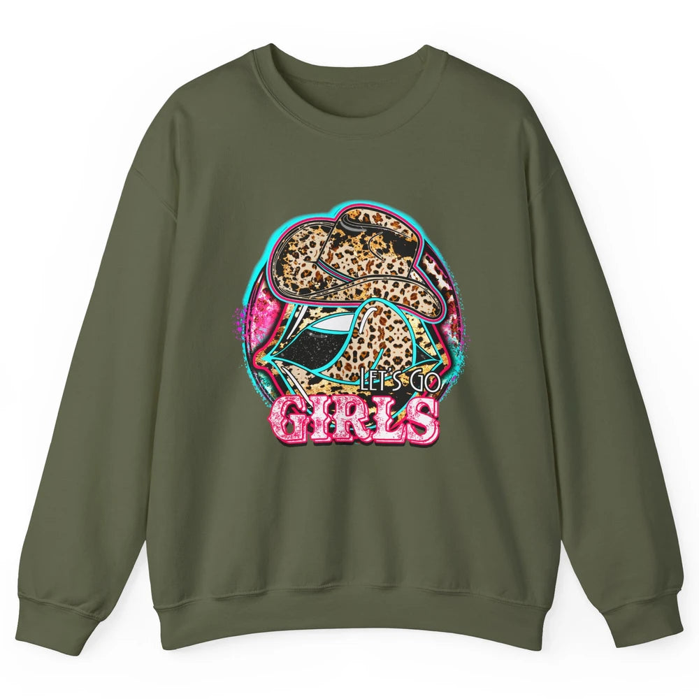 Retro Leopard Cowboy Boots Let's Go Girls Western Cowgirls Unisex Crewneck Sweatshirt