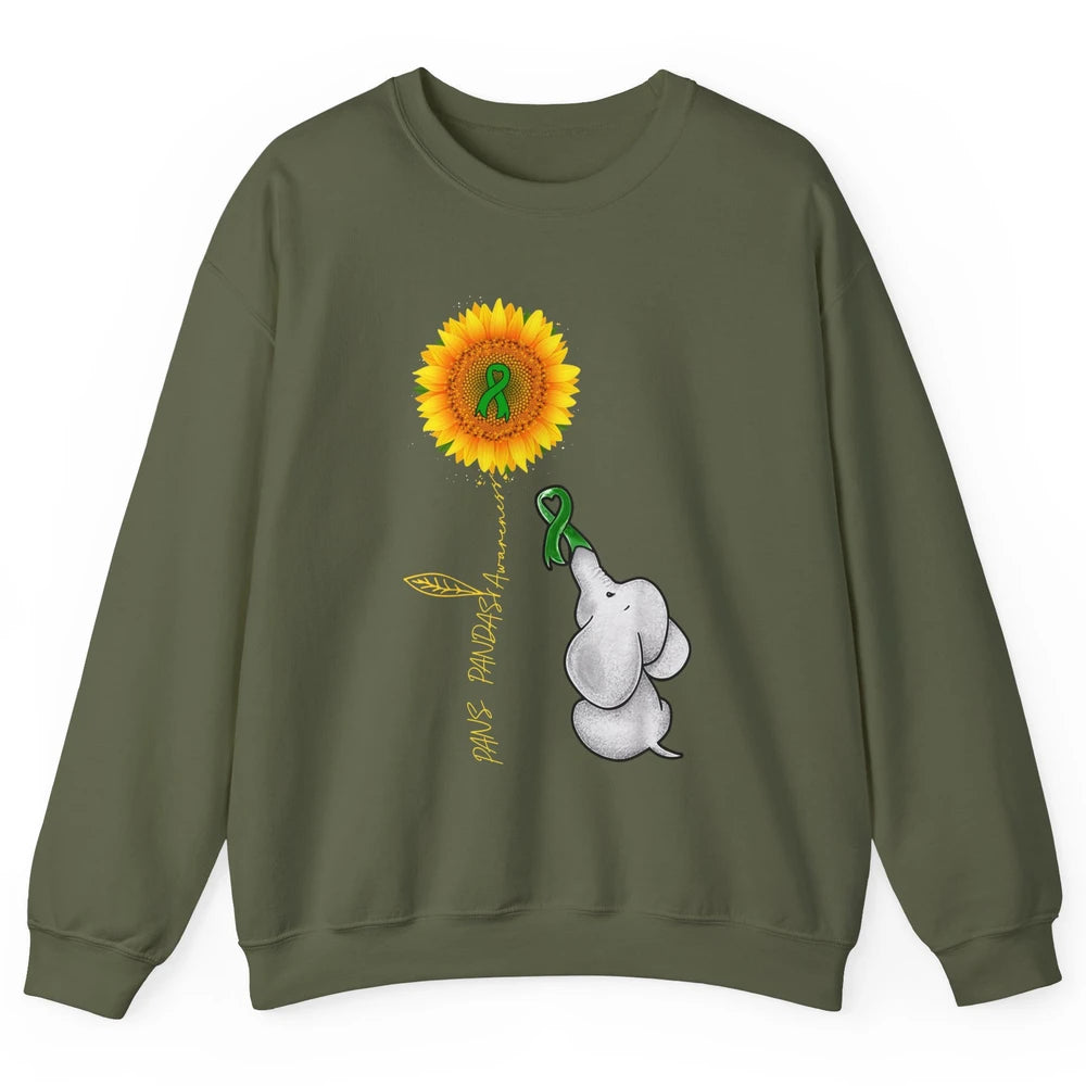 PANS/PANDAS Awareness Green Ribbon Sunflower Baby Elephant Unisex Crewneck Sweatshirt